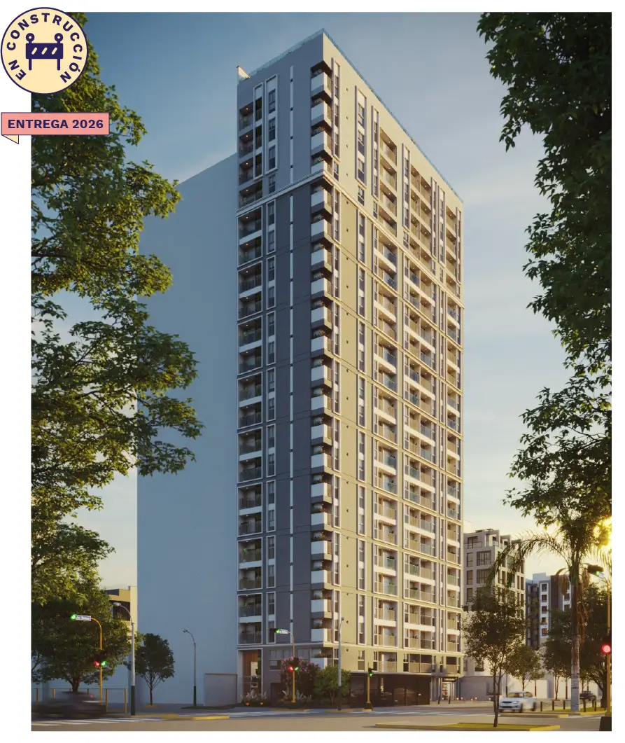 Edificio Piana en Pueblo Libre. Render de la fachada del proyecto con departamentos con crédito MiVivienda Verde.