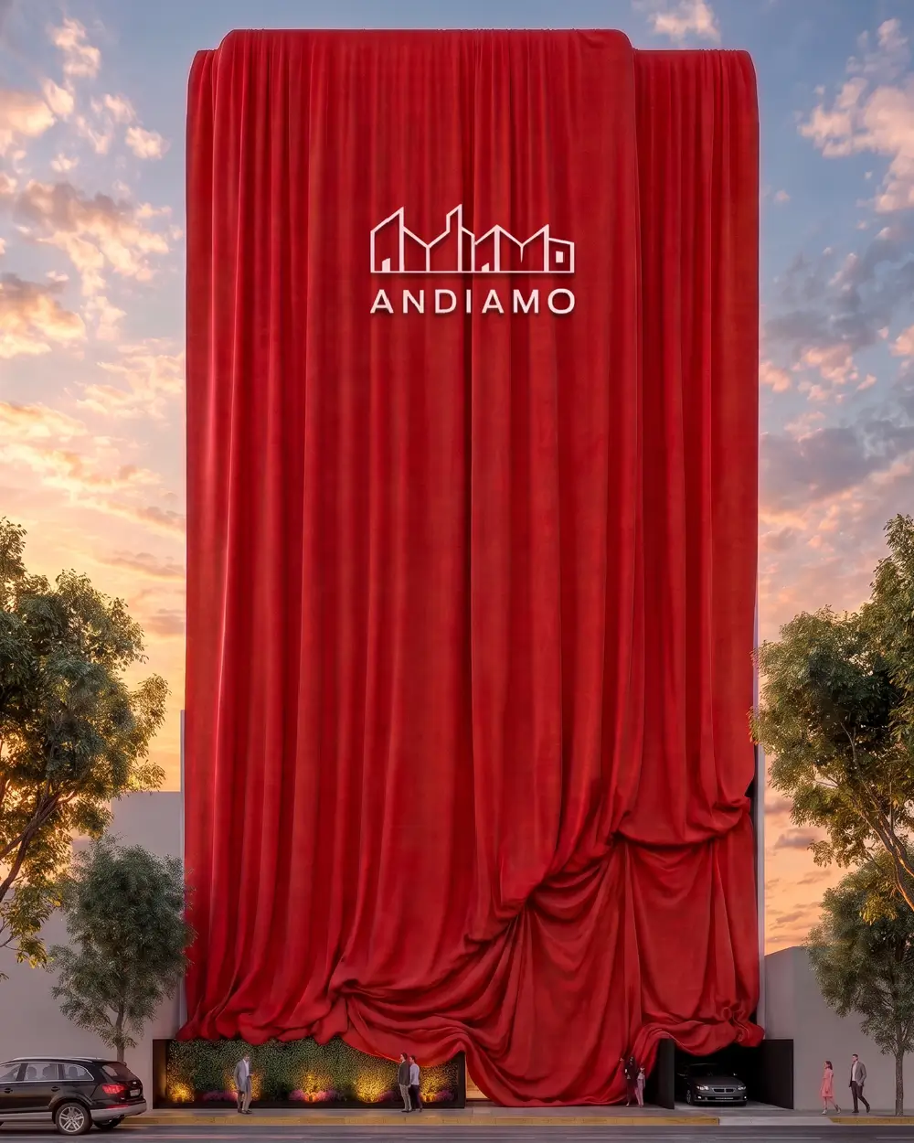 Render de edificio tapado.  Representa el próximo lanzamiento de Andiamo en Breña.