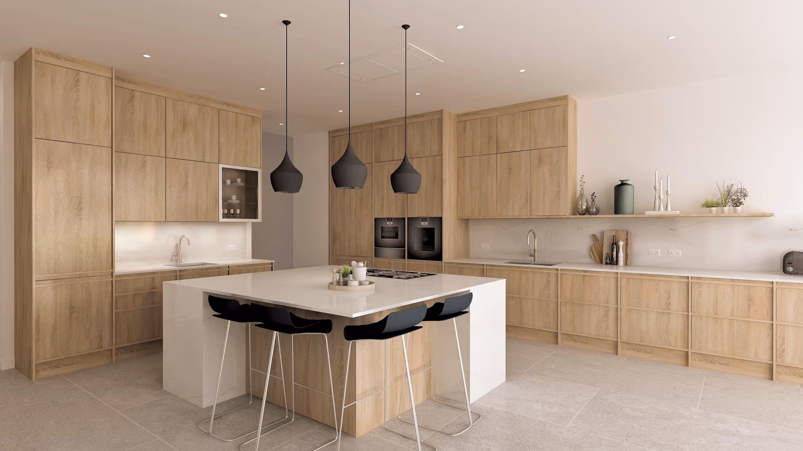 Japandi style kitchen in light wood created in compusoft Winner