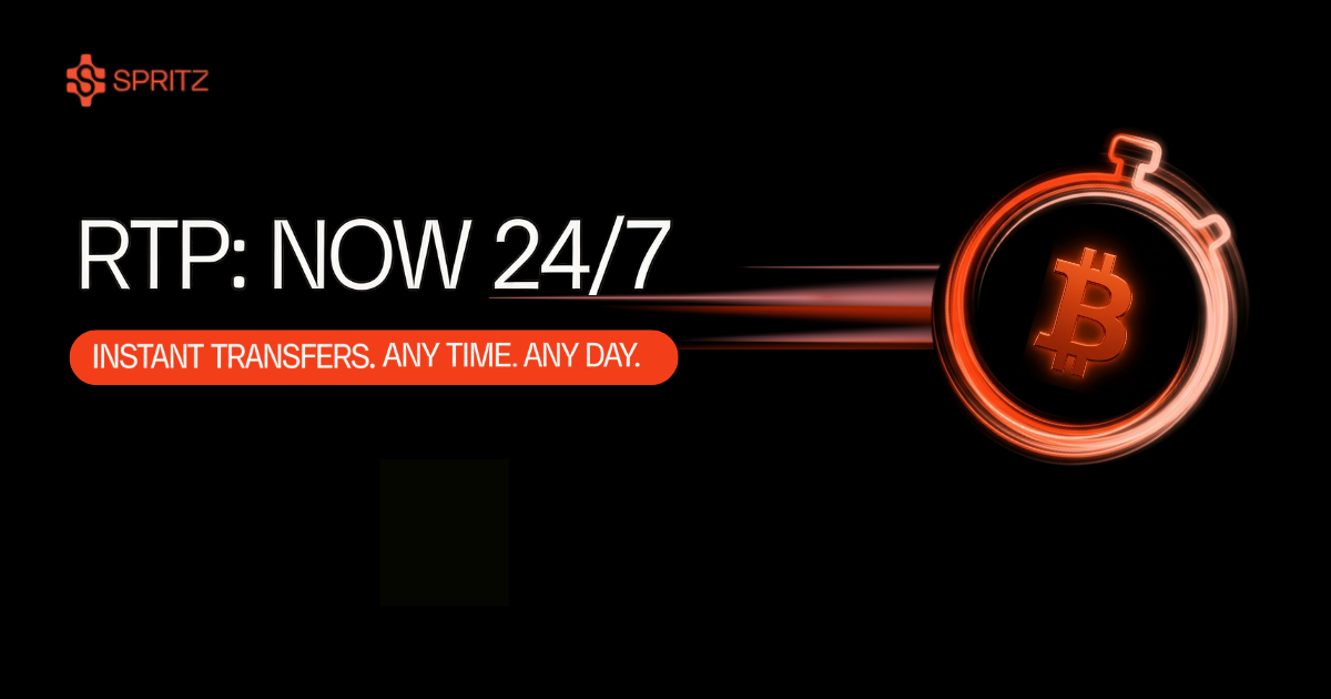 Spritz RTP 24/7 announcement, instant crypto to bank transfers any time any day