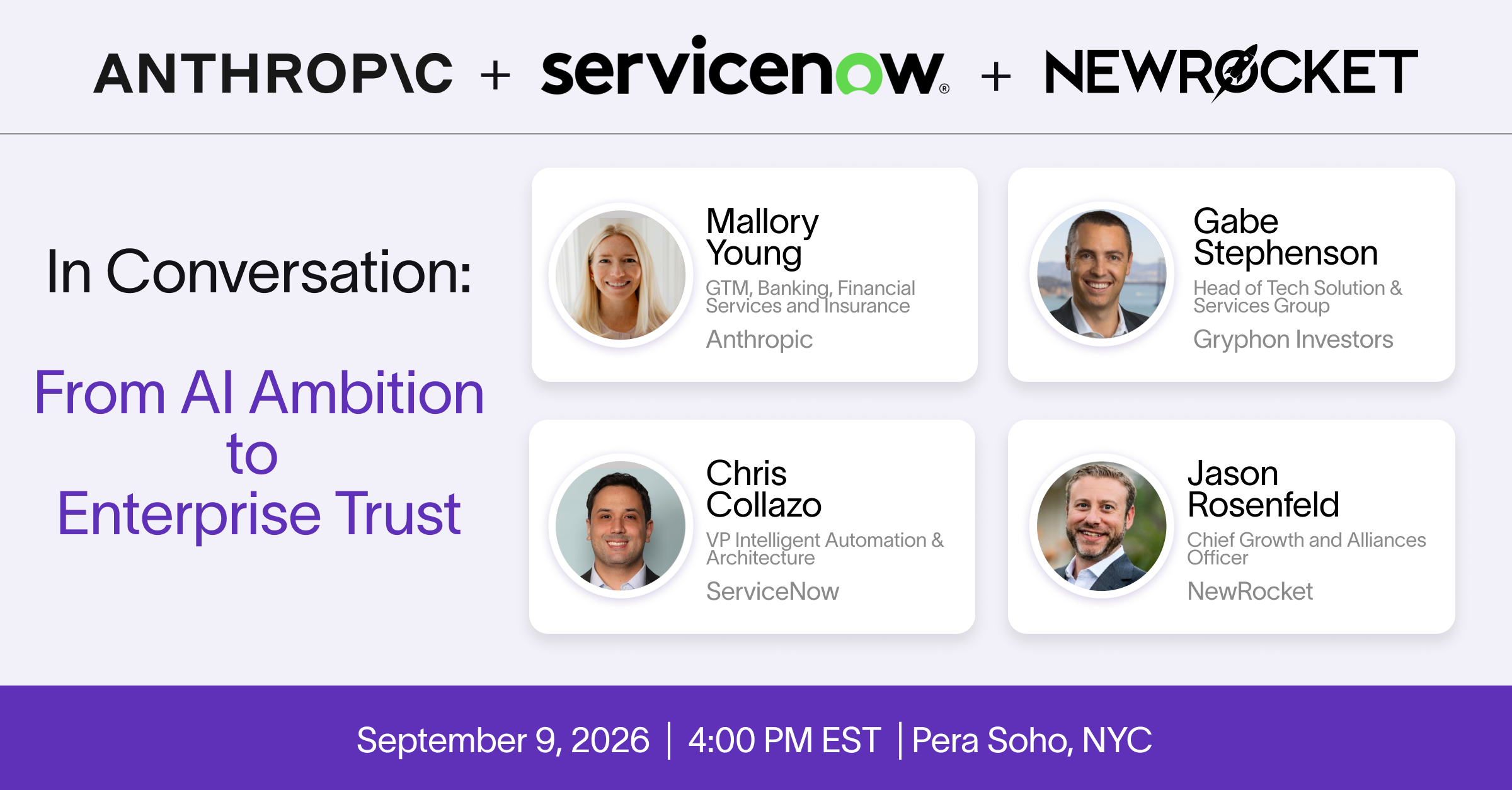 In Conversation: From AI Ambition to Enterprise Trust — ServiceNow and NewRocket panel, September 9, 2026, Pera Soho, NYC