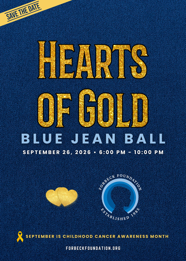 Save the date for Hearts of Gold Blue Jean Ball on Sept 26, 2026, from 6 to 10 PM, childhood cancer awareness event.