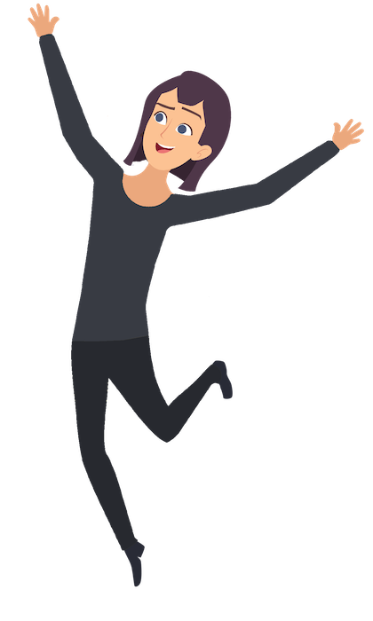 A cafe owner jumping for joy