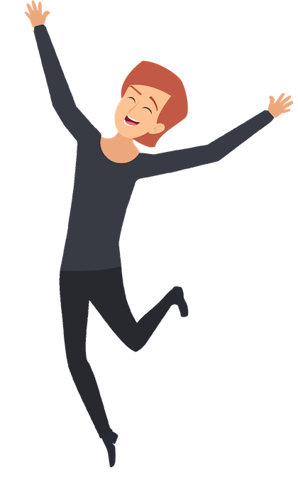 A restaurant owner jumping for joy.