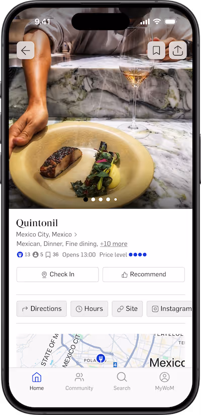 App page with Quintonil restaurant page.