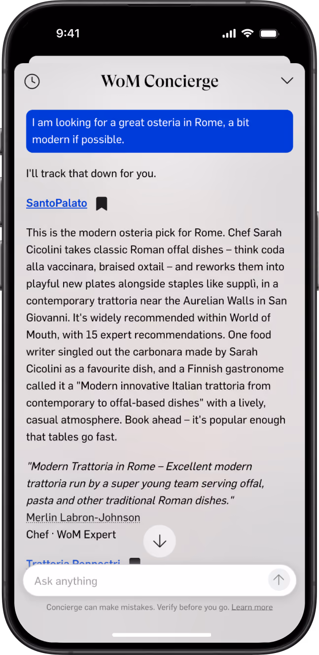 App page with London Destination page.