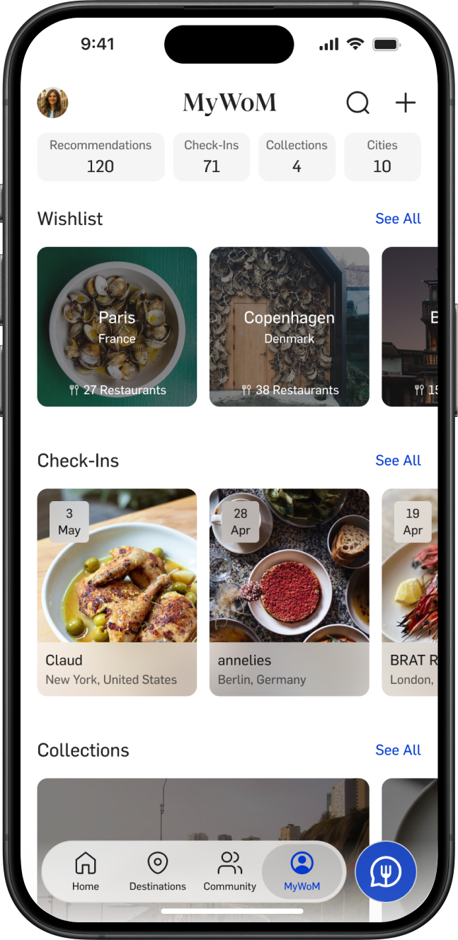 App page with London Destination page.