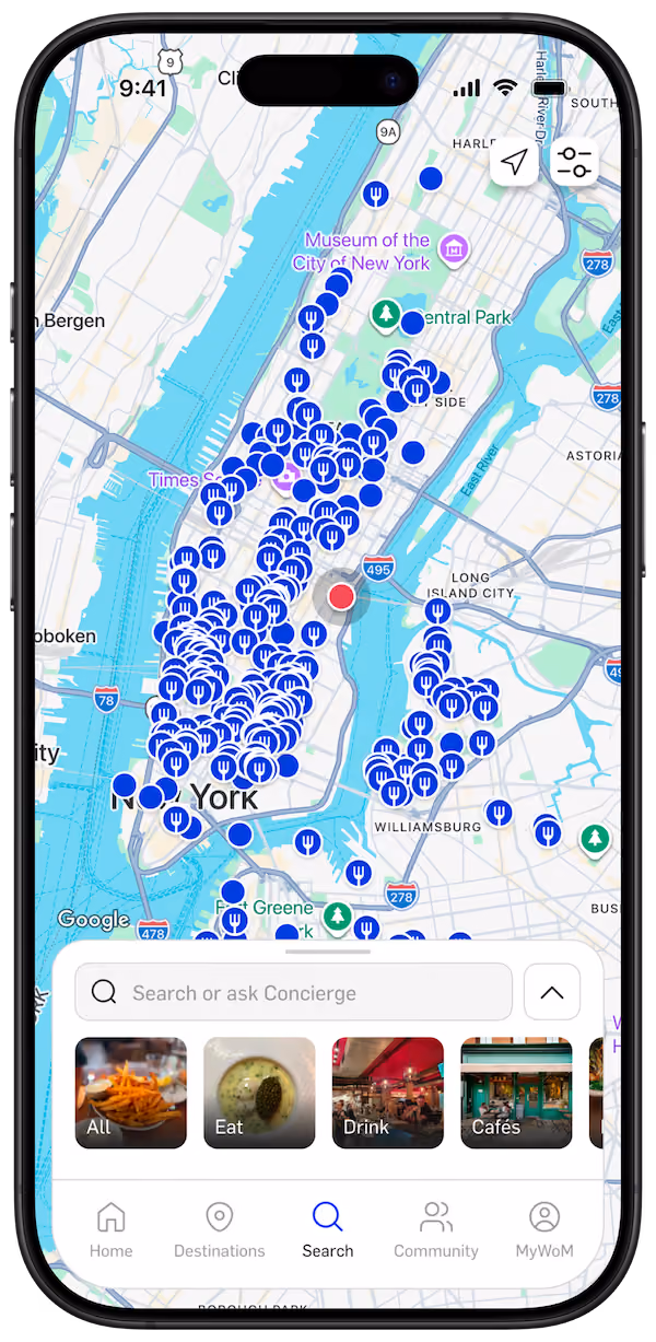App page with New York map.