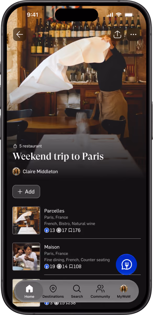 App page with London Destination page.