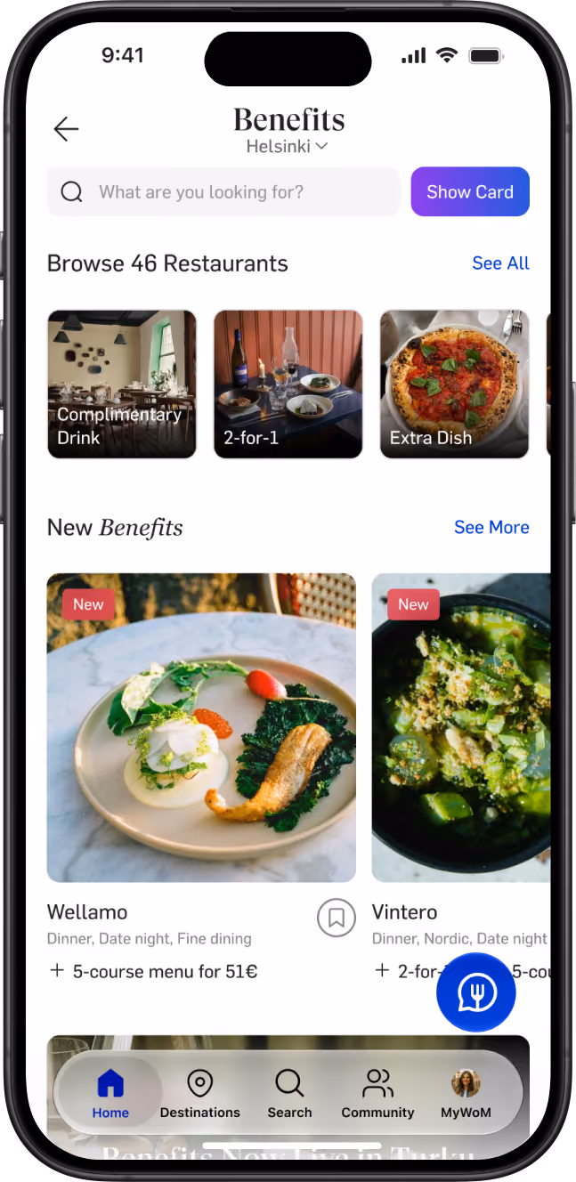 App page with London Destination page.