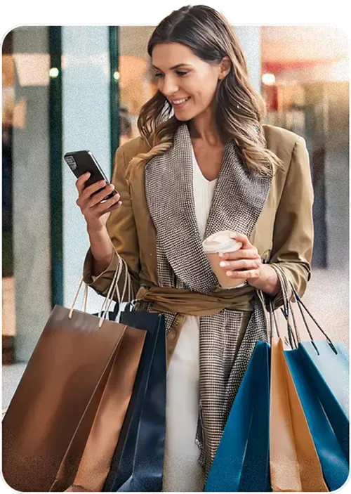 A woman receiving an SMS marketing message