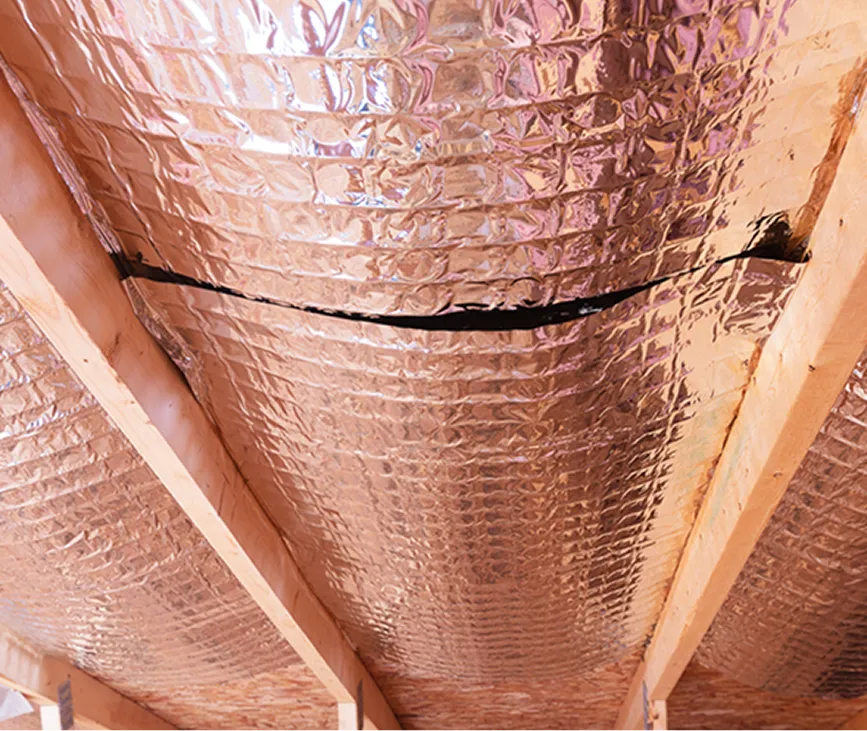 Radiant barrier insulation in attic.