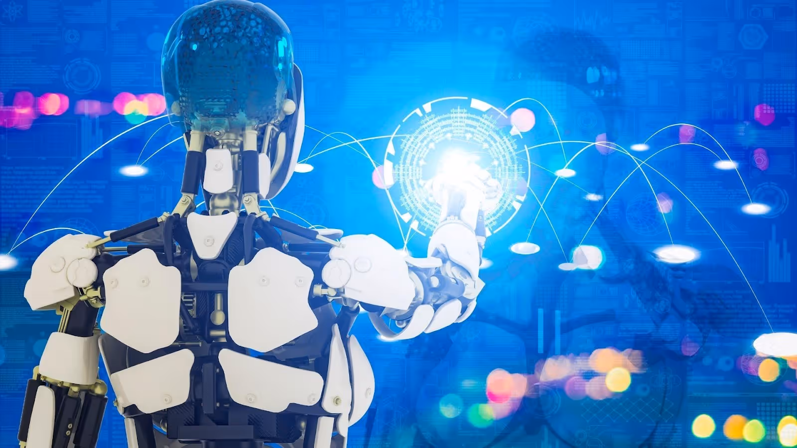 A robot touching a glowing circleAI-generated content may be incorrect.