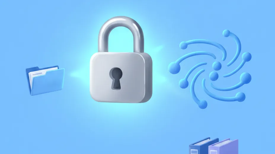 Client documents passing through a protective padlock-gateway into an AI process at a CPA firm — the visual model for client data staying safe when you automate.