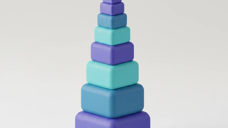 Eight blocks of different sizes stacked into a single column, representing weighted criteria summing to one score