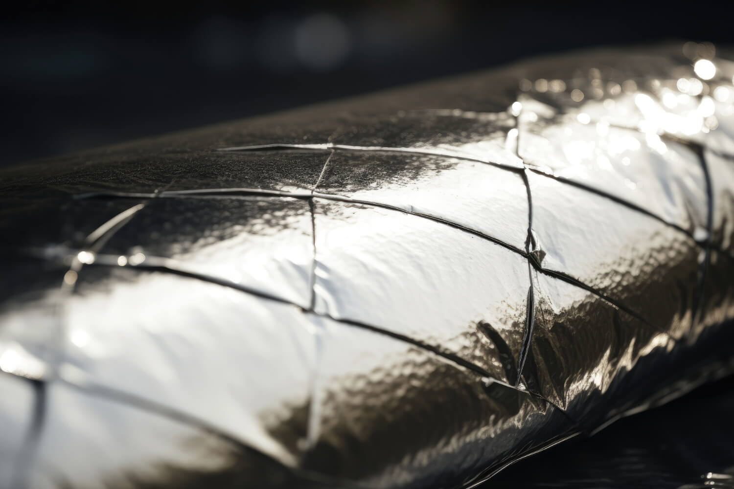 Close-up of radiant barrier reflective material.
