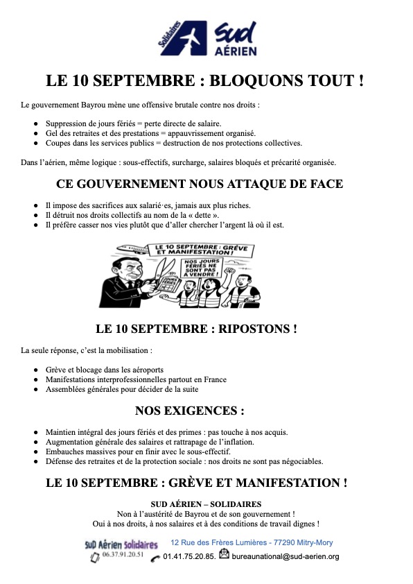 2025 08 22 - LE 10 SEPT 2025 BLOQUONS TOUT APPEL GREVE SUD AERIEN
