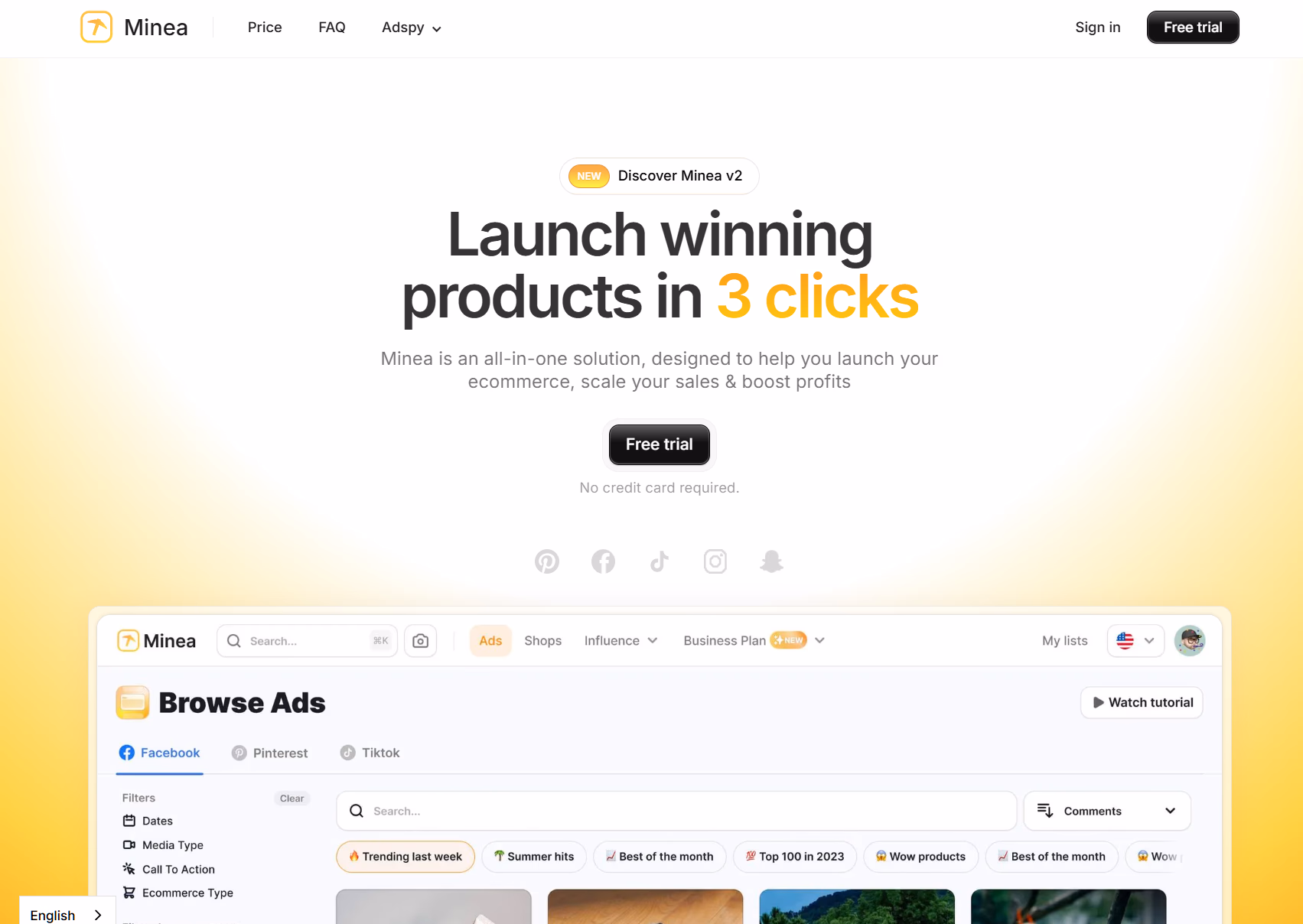 minea ads platform homepage