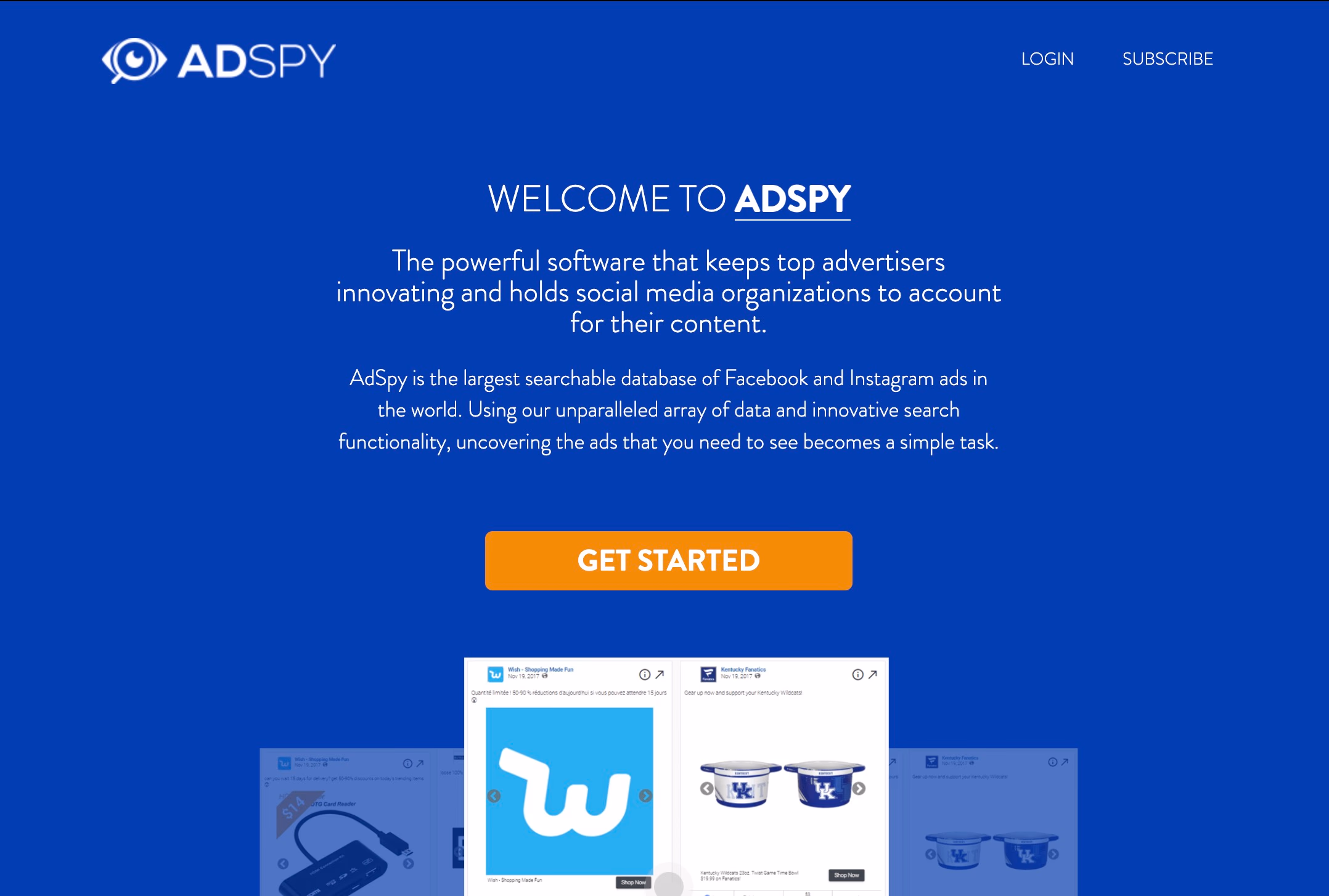 adspy website landing page