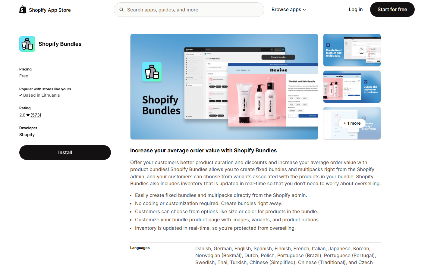 Shopify Bundles listing on the Shopify App Store - free fixed bundles and multipacks app