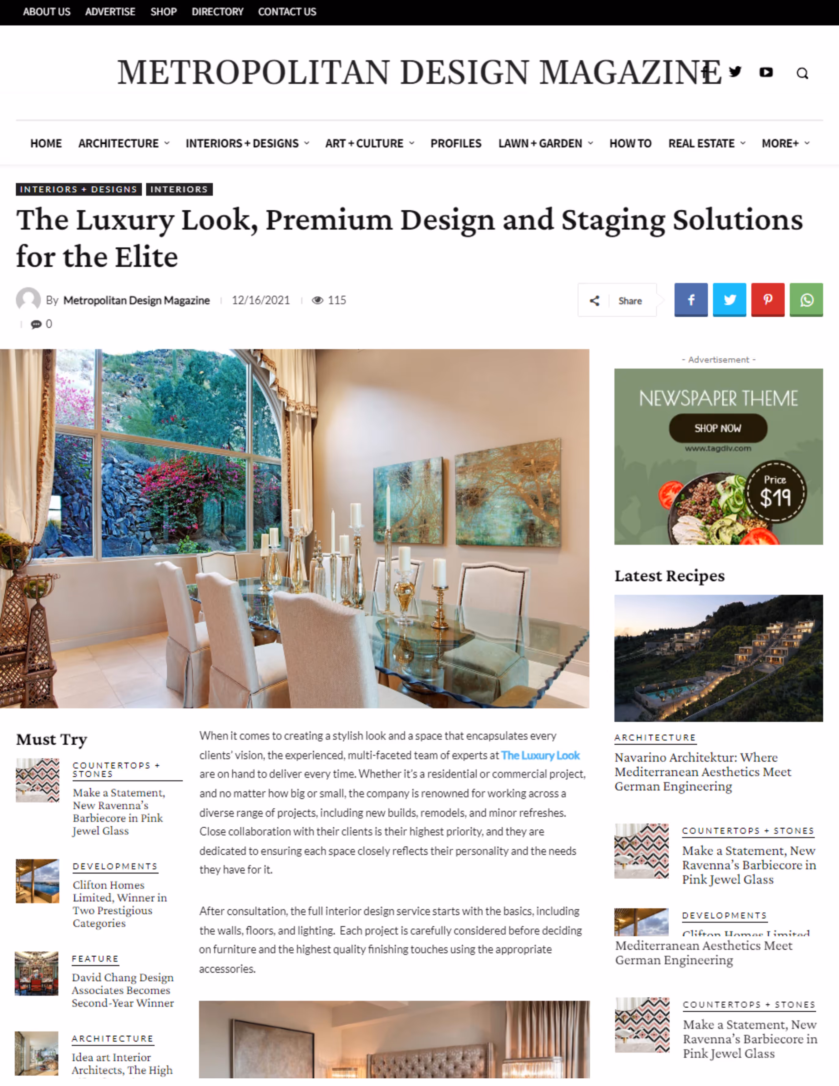 The Luxury Look - Feature on Metropolitan Design Magazine