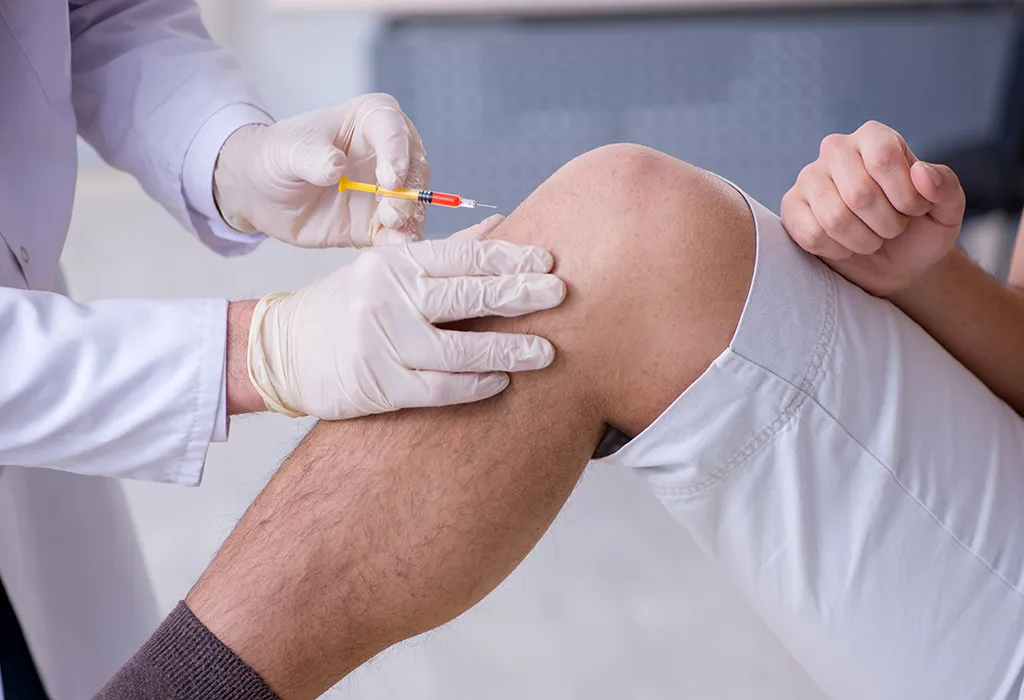Image showing injection for injury pain treatment following sports injury or trauma to reduce inflammation.