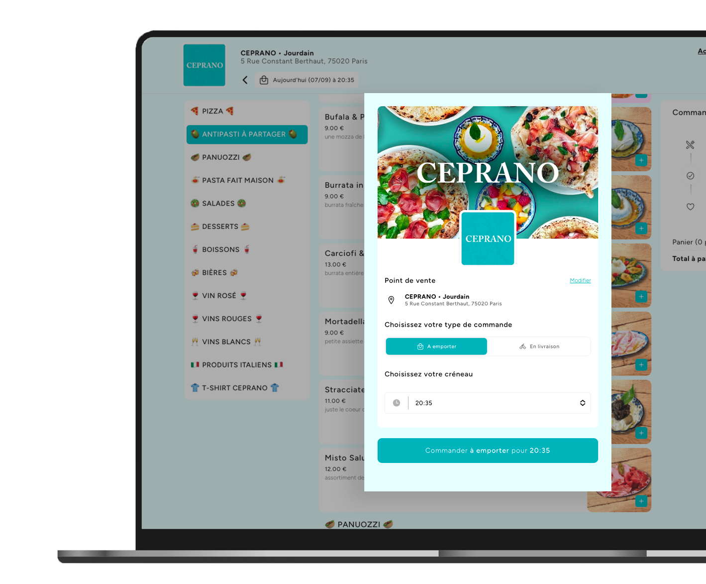 Module de commande en ligne pour restaurant