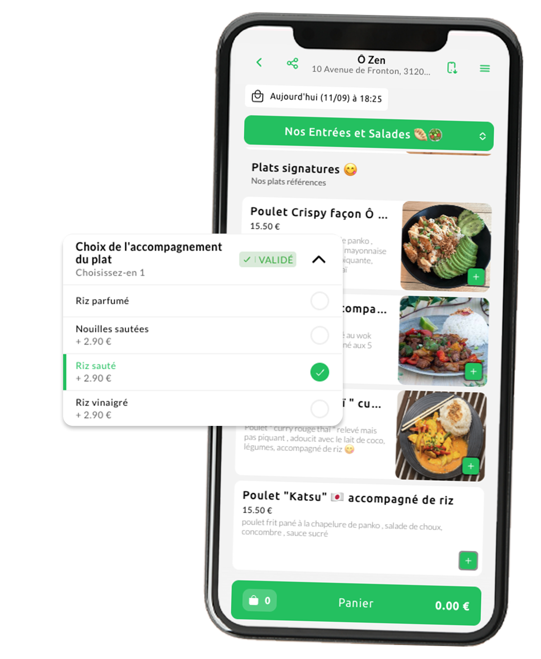 Module de commande en ligne pour restaurant japonais avec produit à option