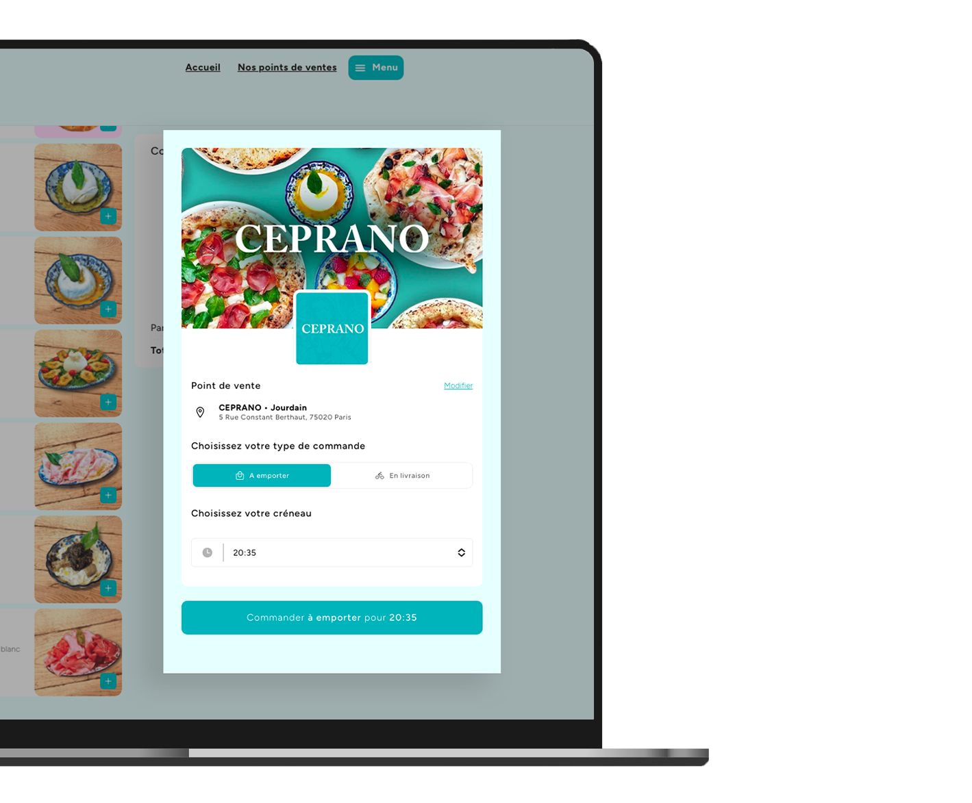 Module de commande en ligne pour restaurant en livraison