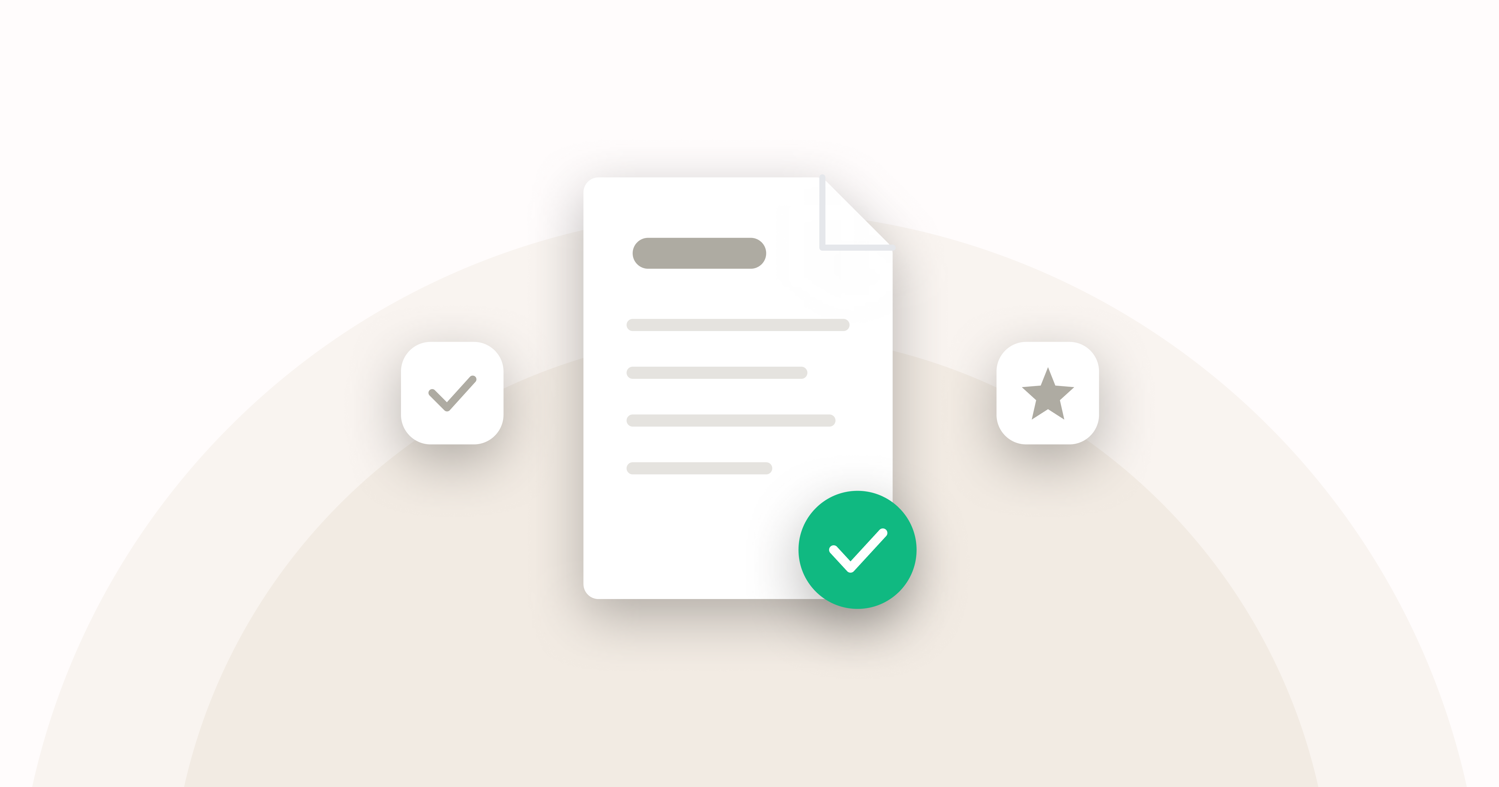 Document icon with a green checkmark, flanked by a check and a star.