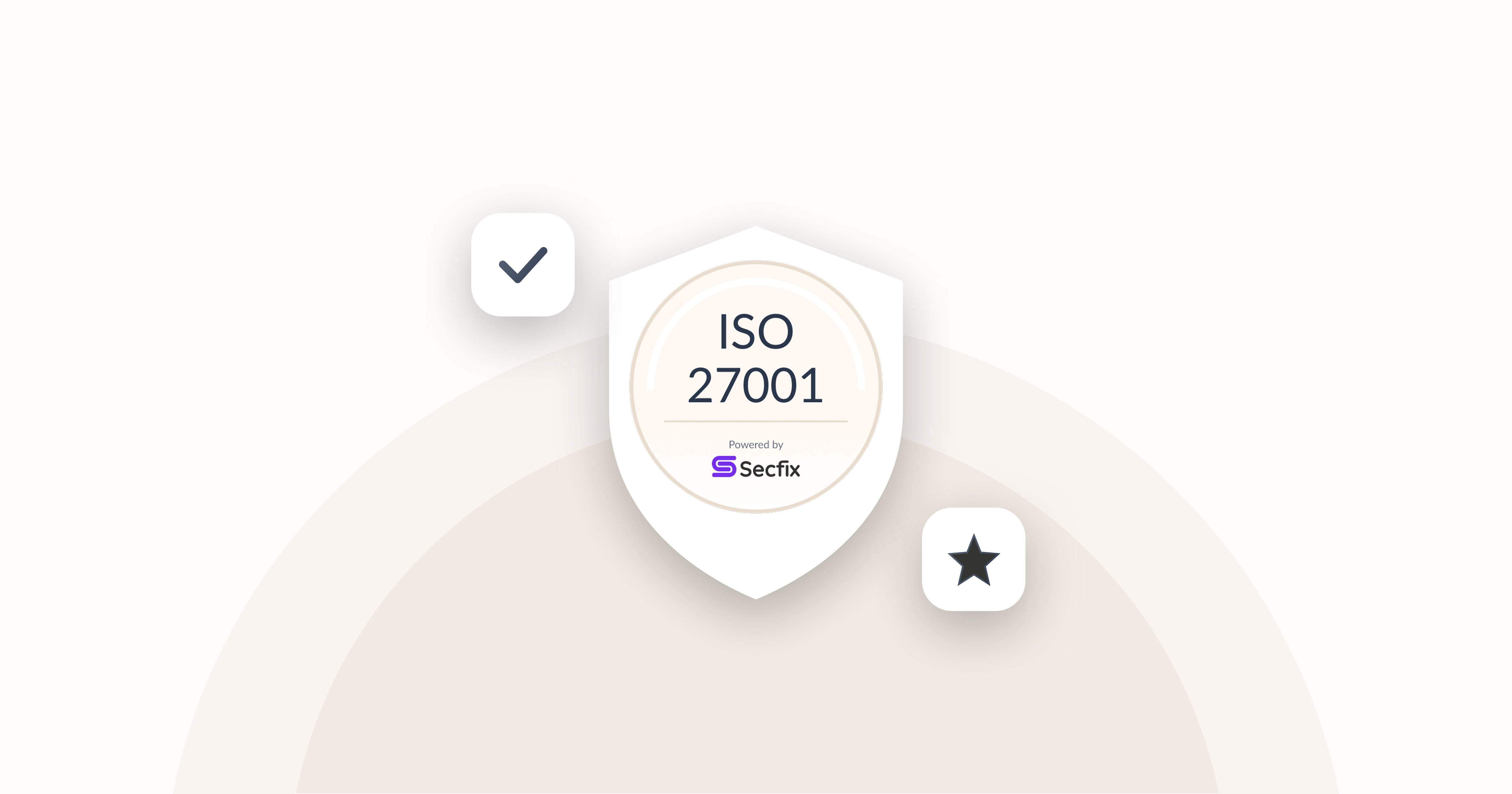 Shield badge reading "ISO 27001, Powered by Secfix", with a checkmark and star icon beside it.