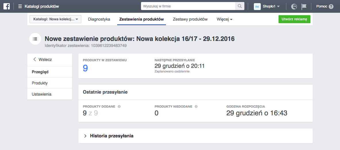 zestawienie produktów reklamy dynamiczne na facebooku