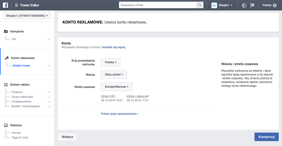 tworzenie konta reklamowego reklamy dynamiczne na facebooku