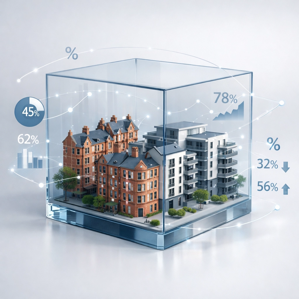 Scottish housing models with data points illustrating rent control transparency requirements
