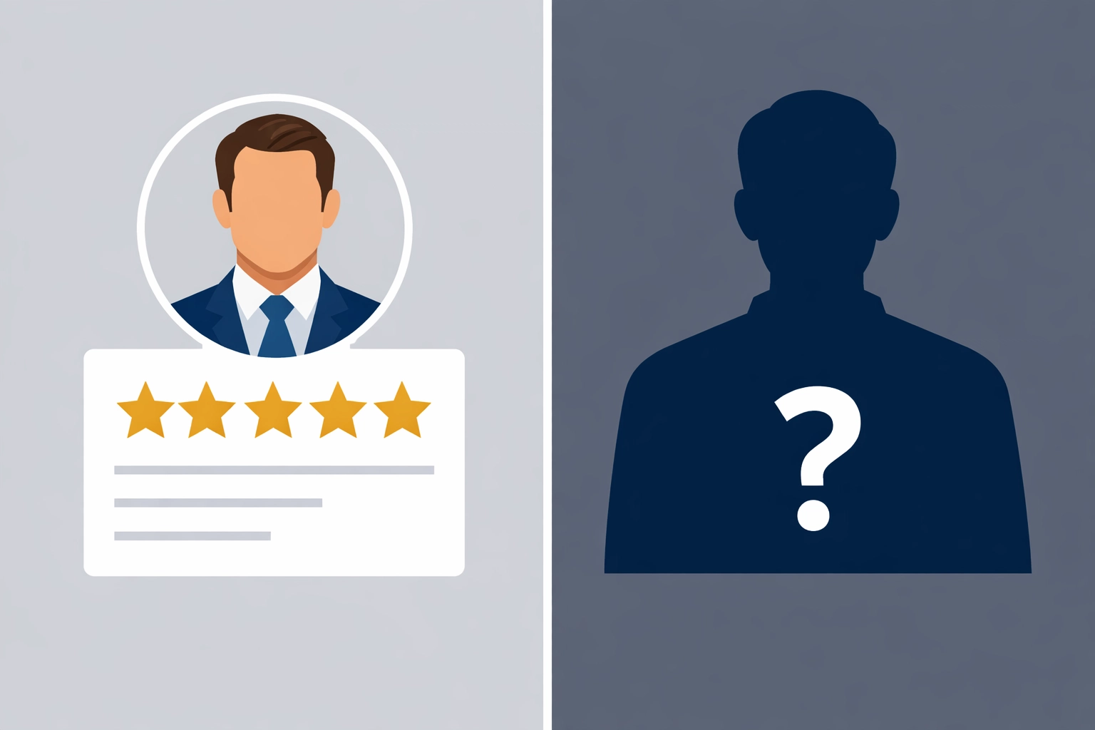 Letting agent rated with five stars versus unrated tenant silhouette comparison