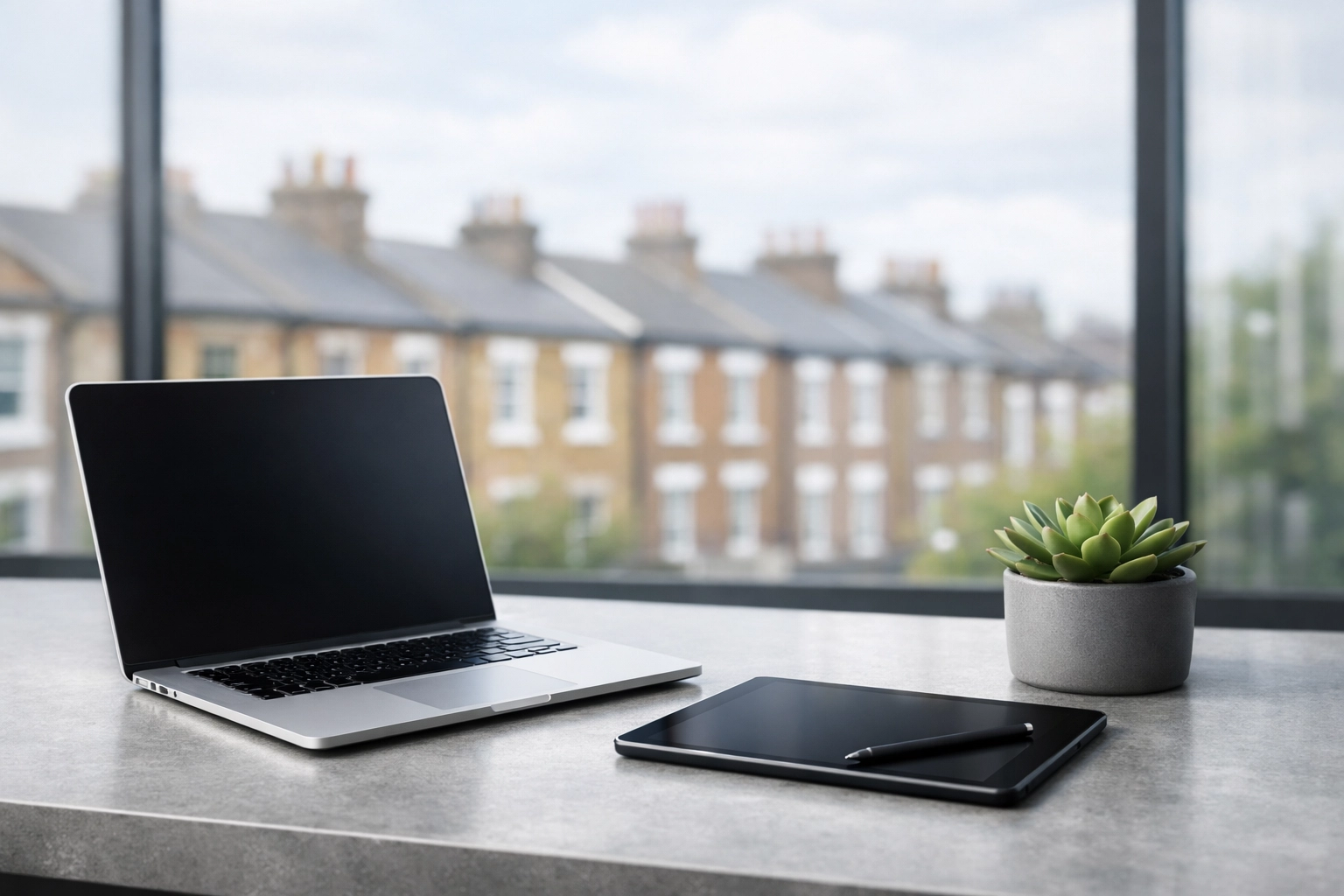 A professional UK letting agency workspace optimized for digital lease signing and tenant referencing.