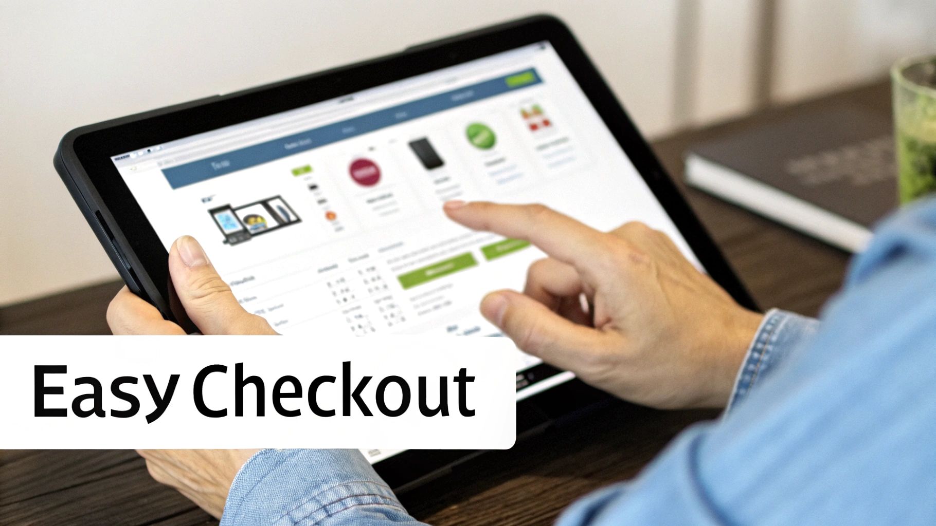 Image of a clean, minimalist checkout page on a mobile device, showing progress indicators and a clear call-to-action button.
