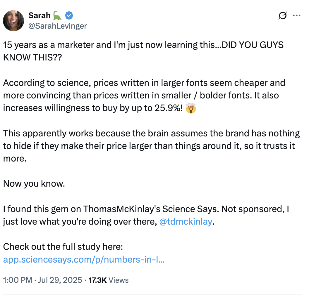 A tweet from Sarah Levinger