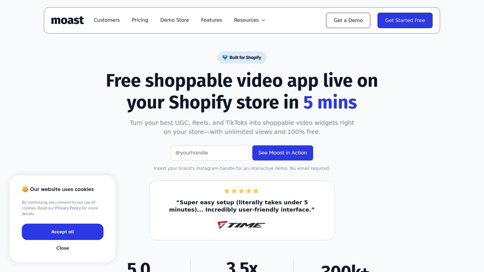 Moast shoppable video widgets on a Shopify store
