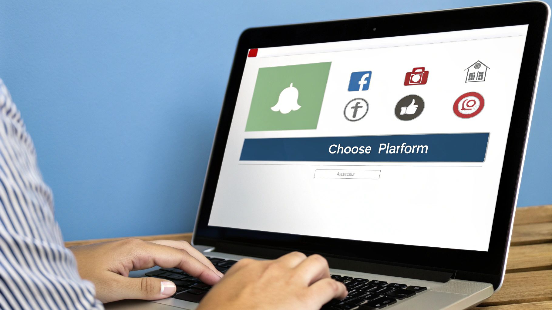 Laptop screen showing social media platform selection interface