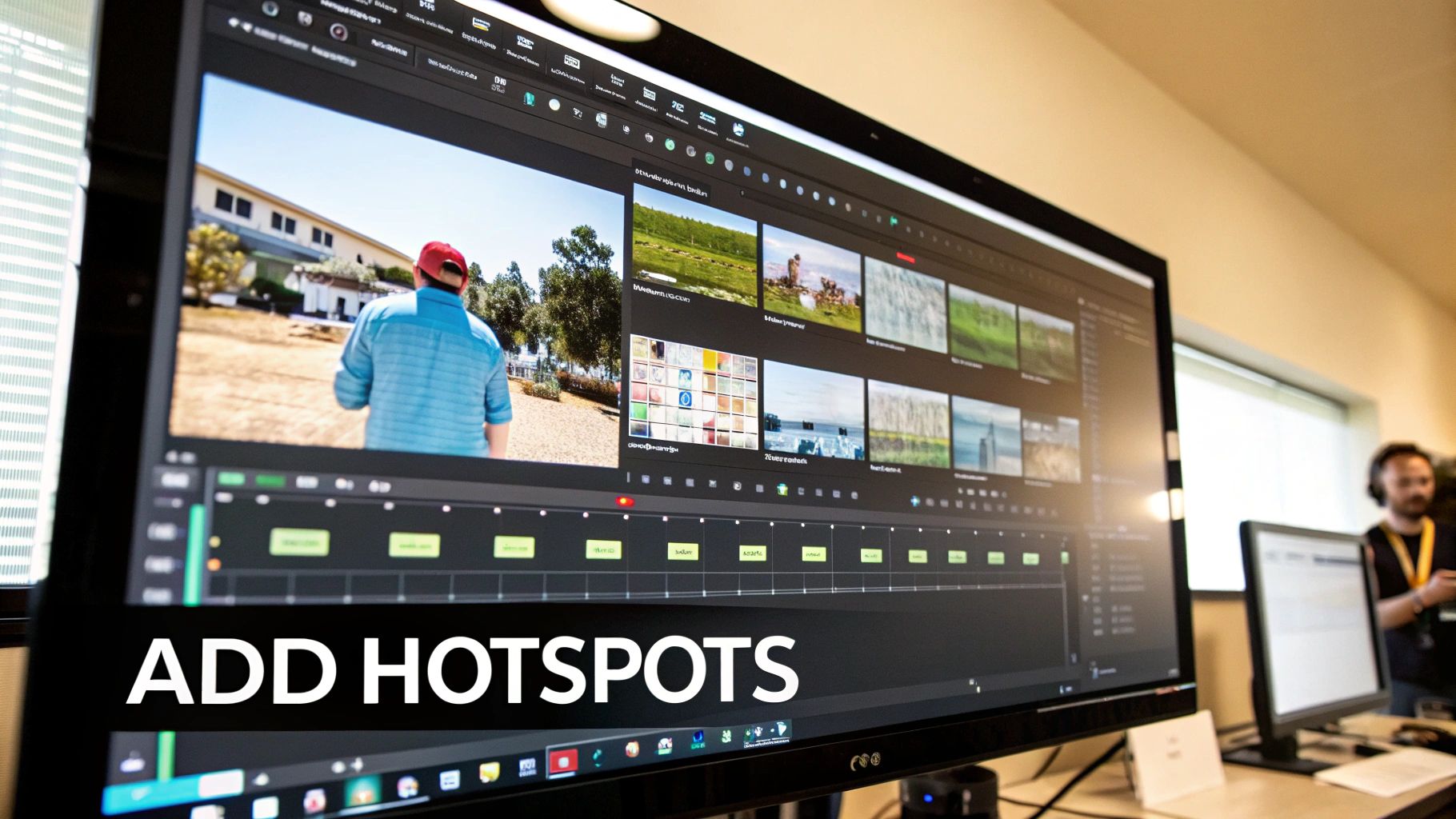 Video editing screen showing interface for adding hotspots to multimedia project