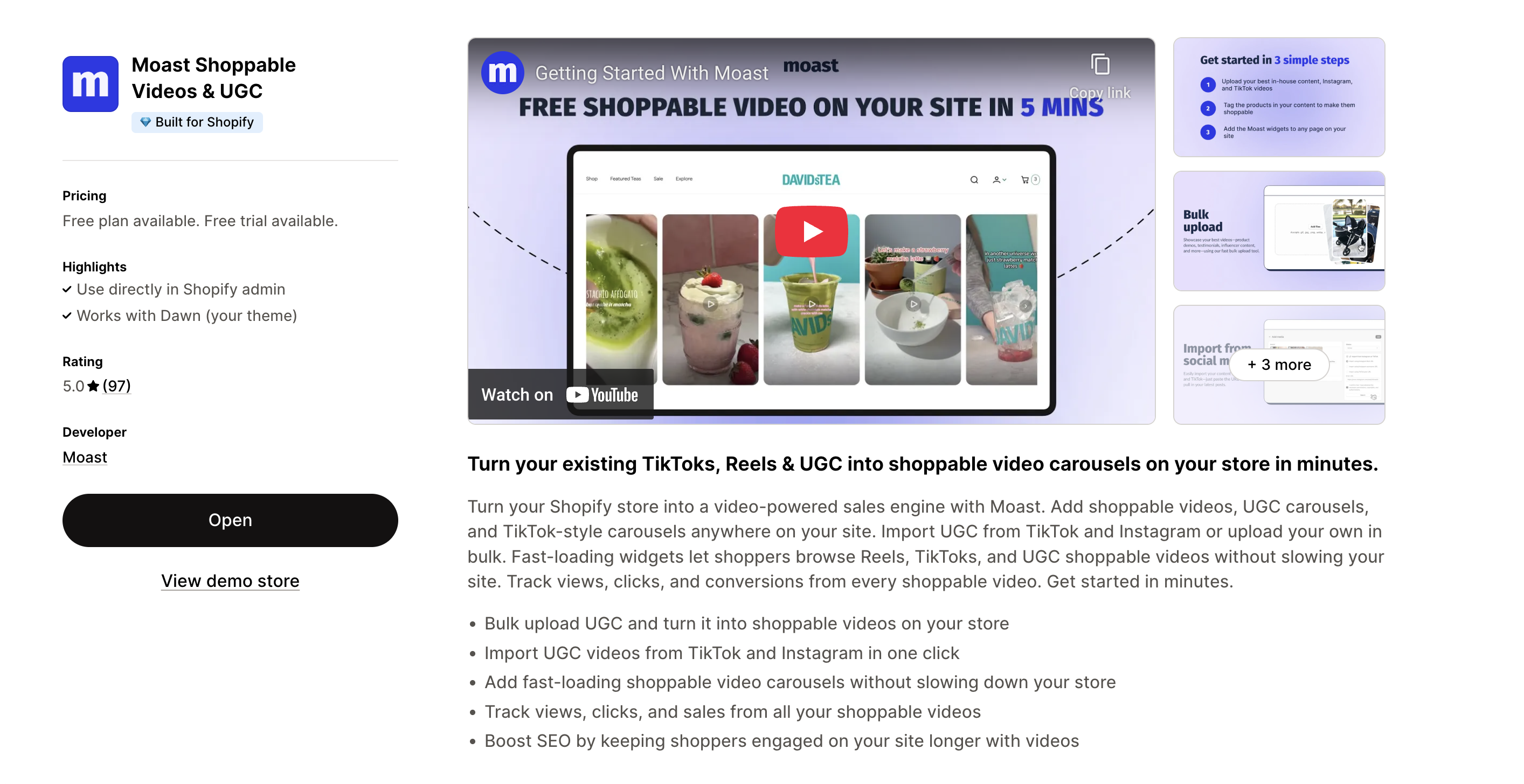 Screenshot of Moast Shopify listing
