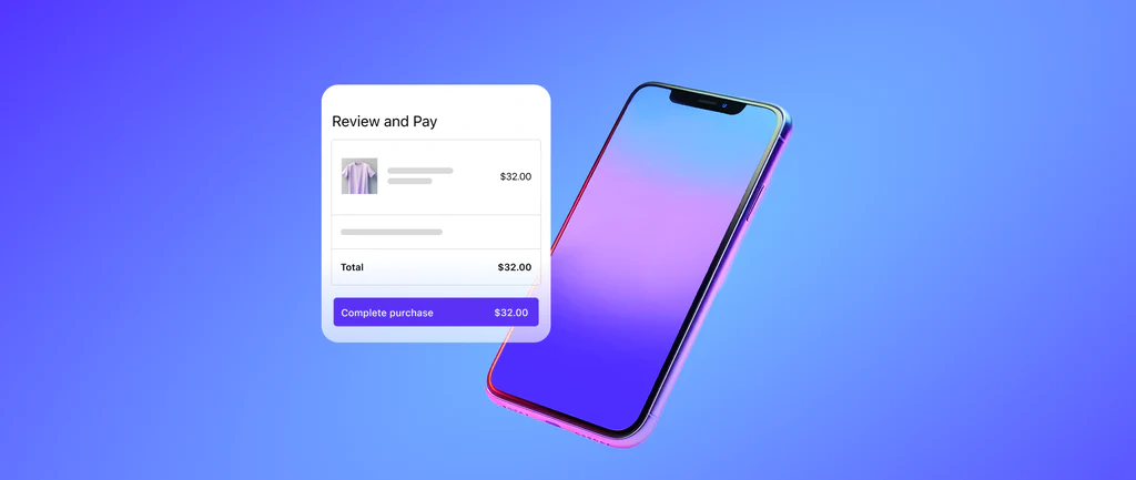 Mobile shopping checkout screen showing purchase of $32 clothing item