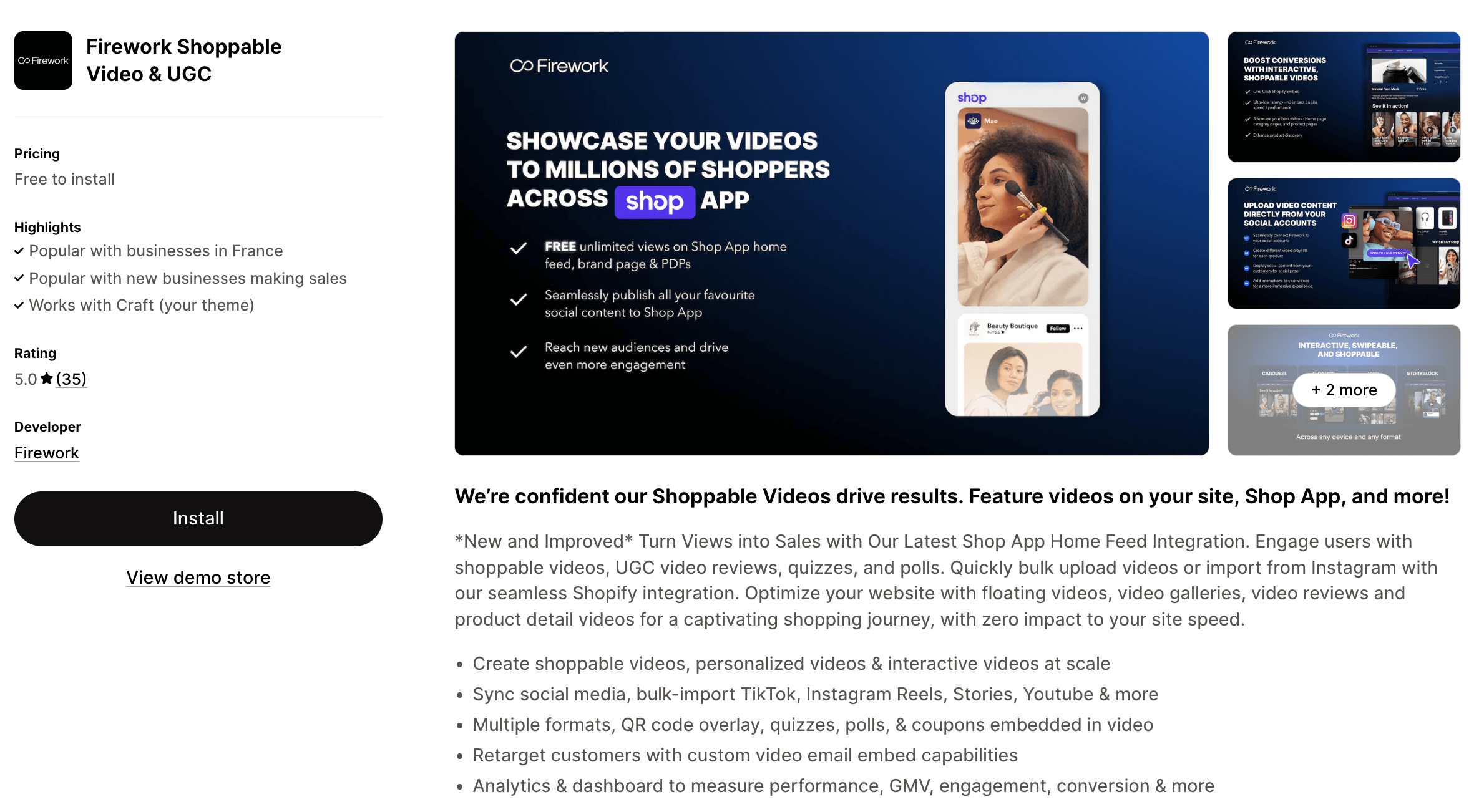 Firework app showcasing shoppable videos on Shop App platform