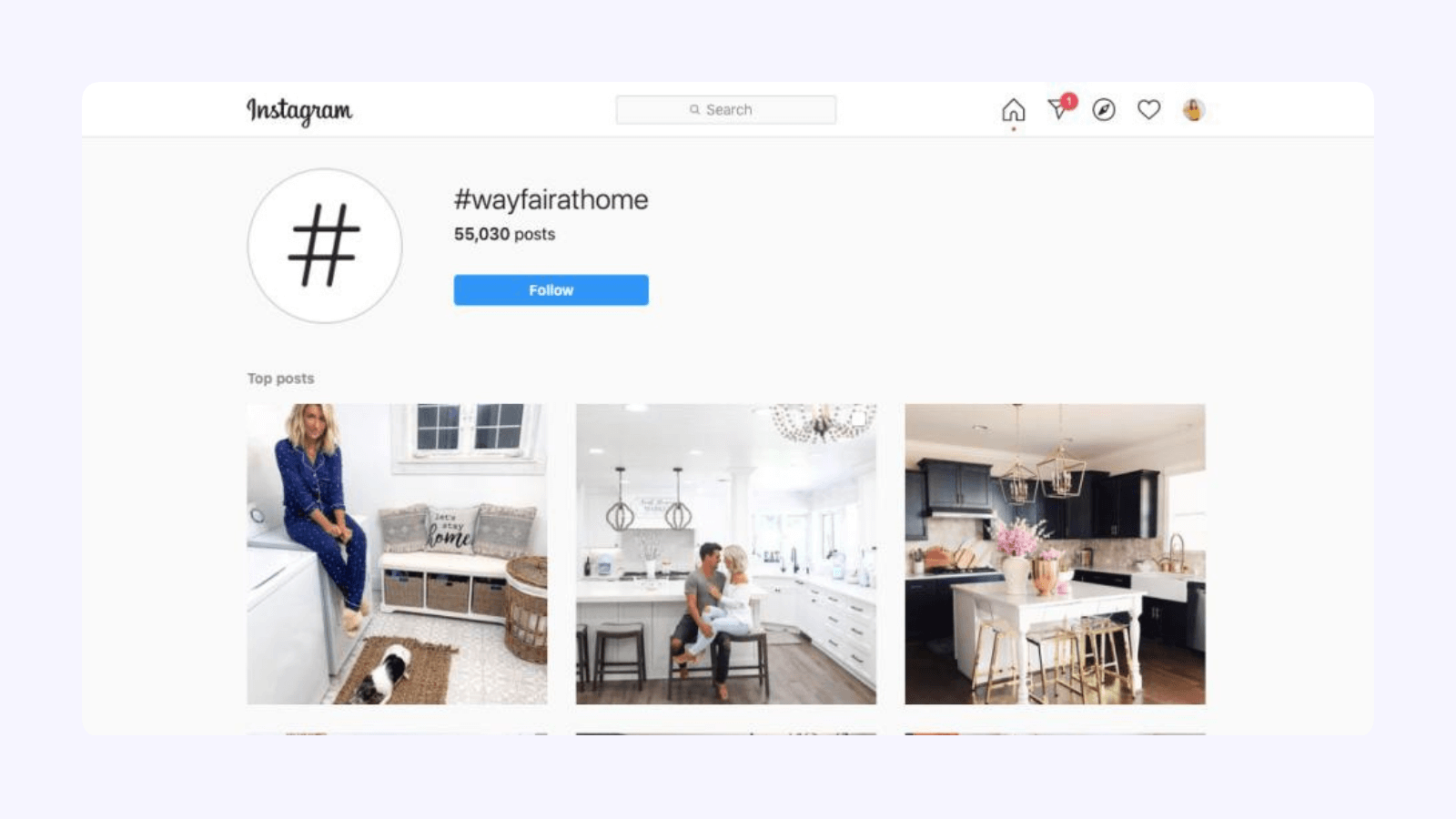 Instagram hashtag page showcasing home interior design and lifestyle posts