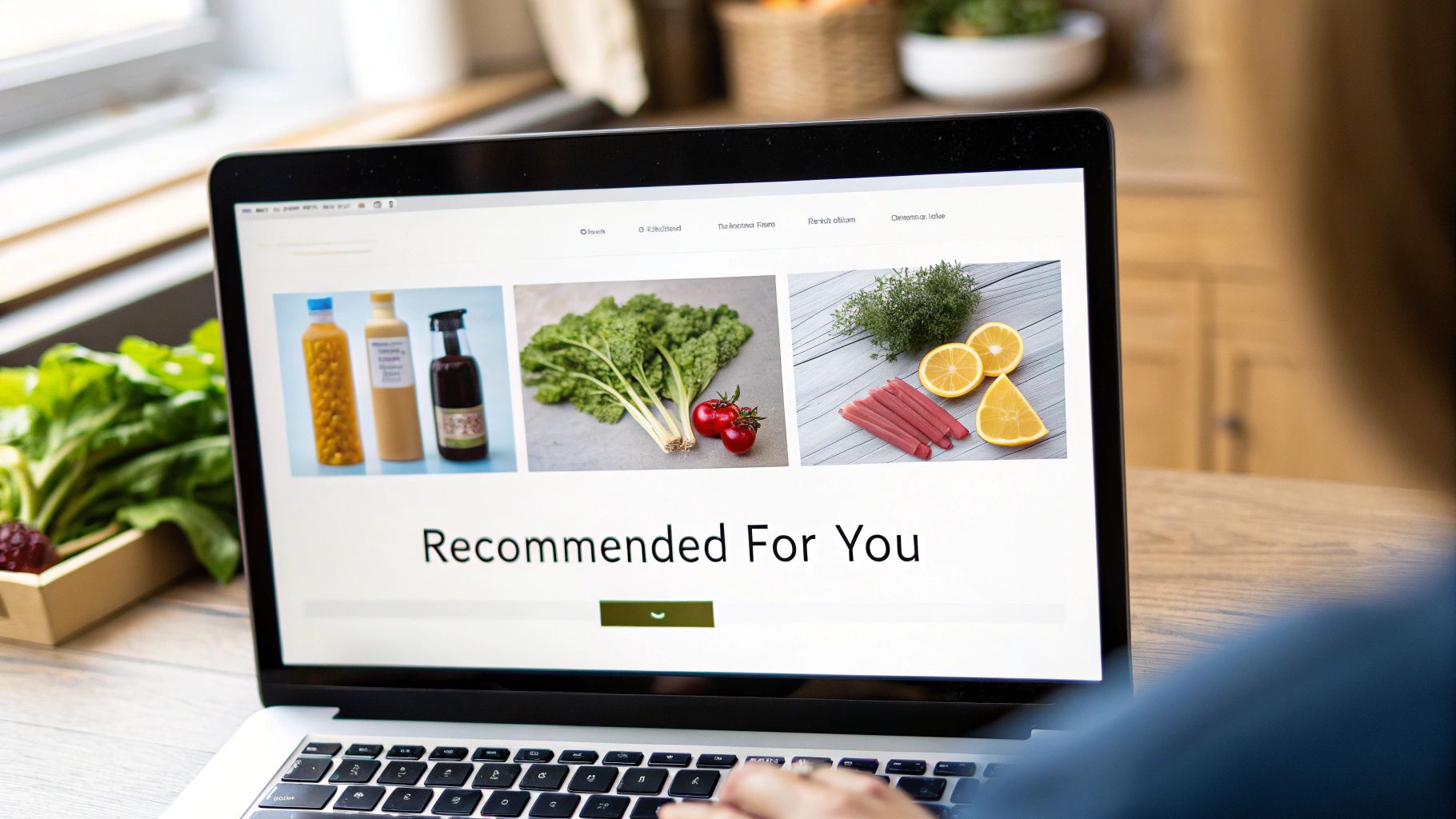 Laptop screen showing personalized food recommendations with product images