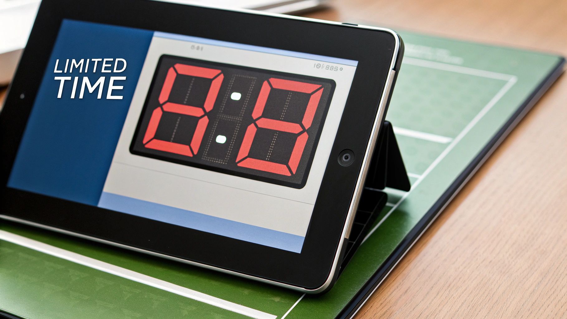 Digital countdown timer on tablet screen with "Limited Time" text