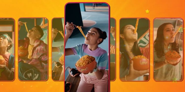 People enjoying spicy fast food in vibrant orange-toned photo collage