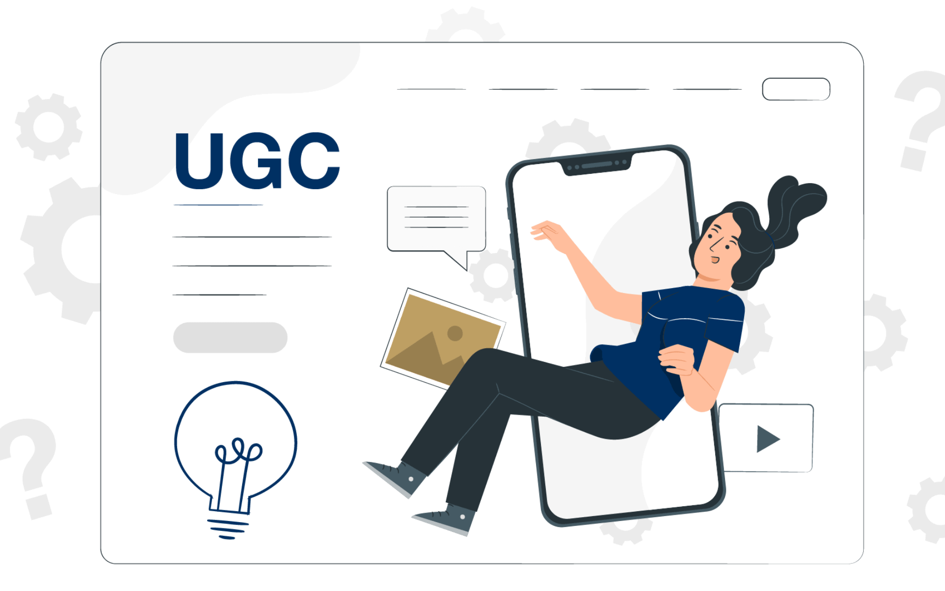 Woman creating user-generated content on smartphone with creative icons