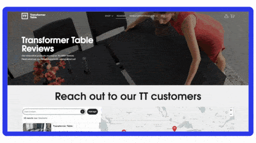 Transformer Table Reviews website showing contact page with map